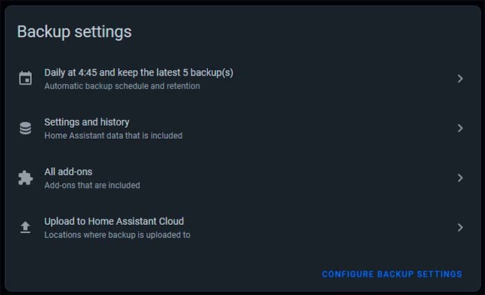 backup settings - Home Assistant 2025.1