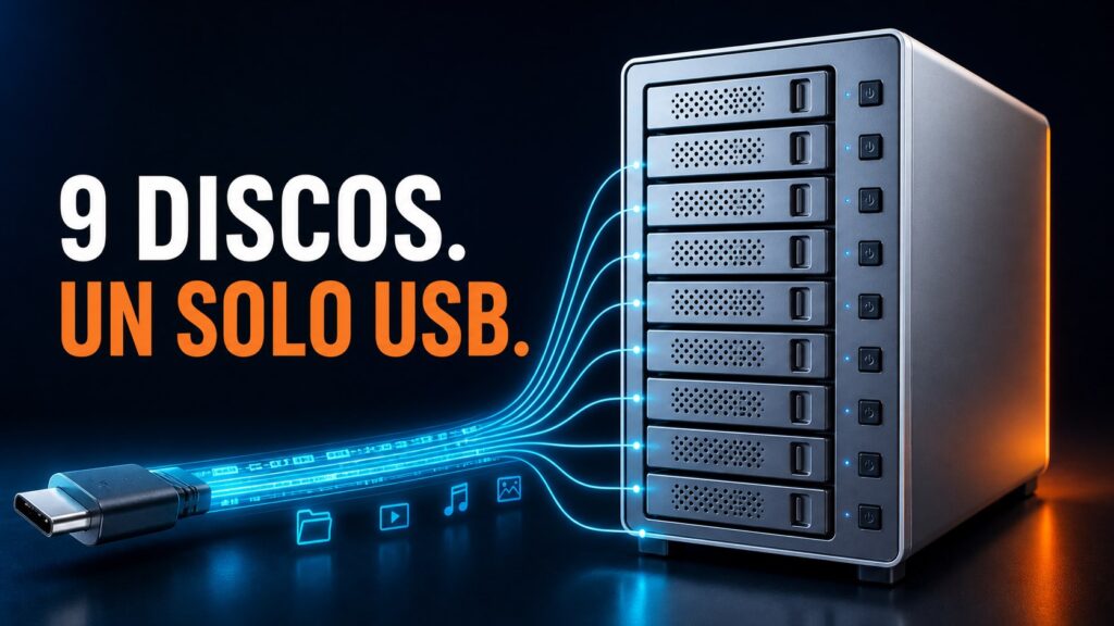 DAS con nueve discos conectados a un enlace USB