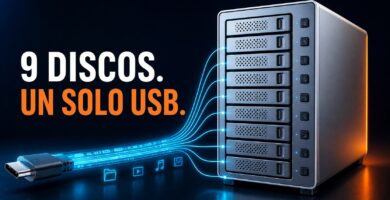 DAS con nueve discos conectados a un enlace USB