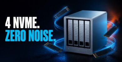 NAS with four NVMe drives and the text zero noise