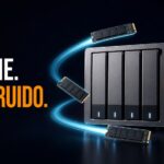 NAS con cuatro unidades NVMe y el texto cero ruido