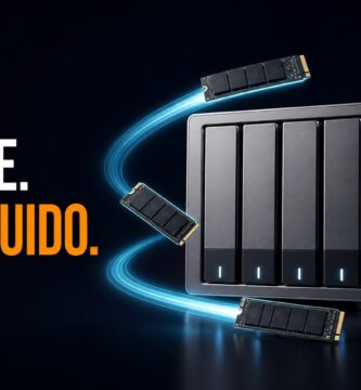 NAS con cuatro unidades NVMe y el texto cero ruido