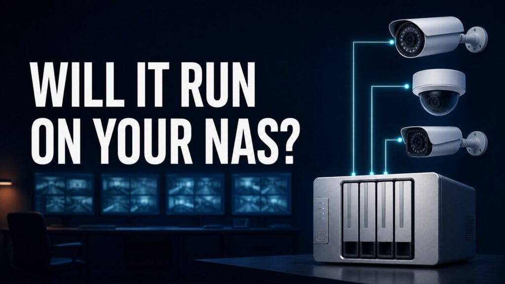 Three IP cameras recording to a NAS with the text will it run on your NAS