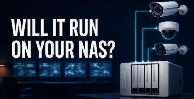 Three IP cameras recording to a NAS with the text will it run on your NAS