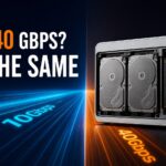 Hybrid DAS with two SATA drives and three NVMe drives comparing 10 and 40 Gbps