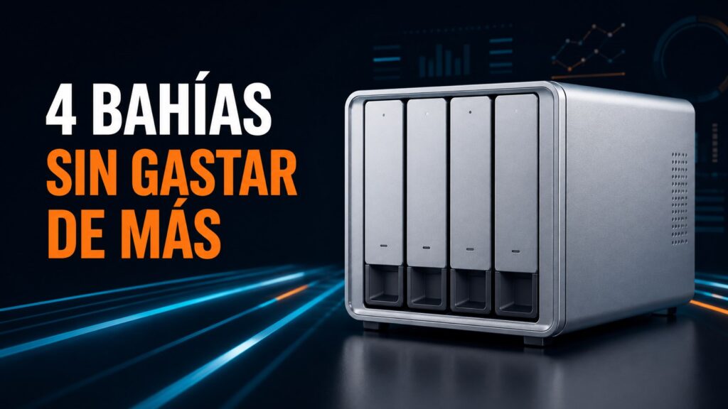 NAS de cuatro bahías con el texto sin gastar de más