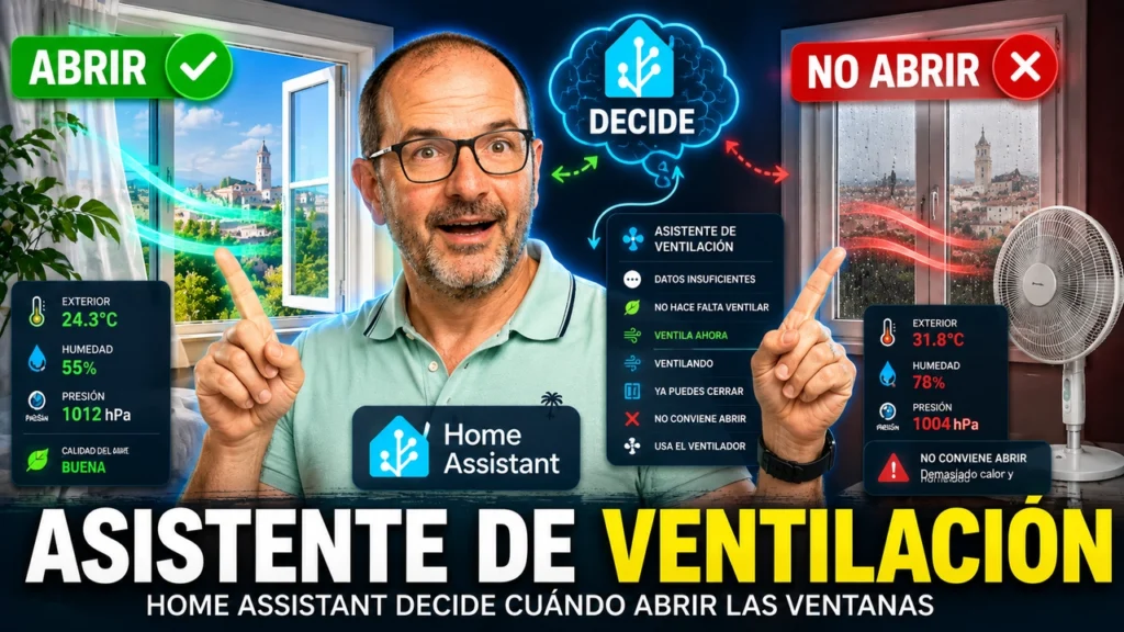 Asistente de ventilación en Home Assistant comparando el aire interior y exterior