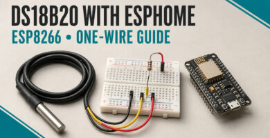 DS18B20 probe connected to an ESP8266 with a 4.7 kiloohm pull-up resistor