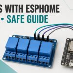 Four-channel relay module connected to an ESP32 running ESPHome
