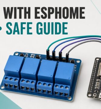 Four-channel relay module connected to an ESP32 running ESPHome