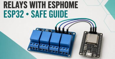 Four-channel relay module connected to an ESP32 running ESPHome