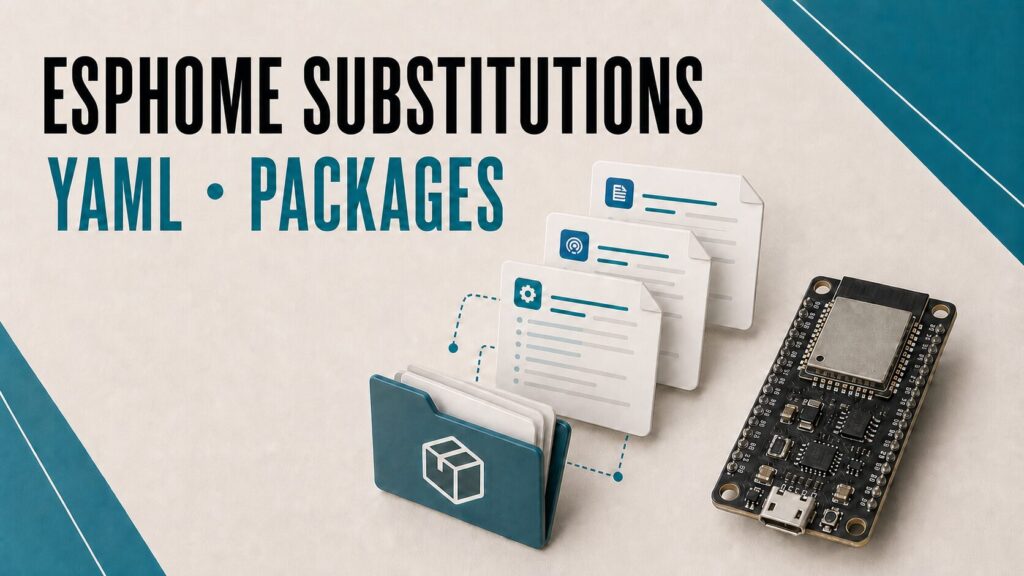 Reusable YAML files and packages connected to an ESP32 board with ESPHome