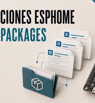 Archivos YAML reutilizables y packages conectados a una placa ESP32 con ESPHome