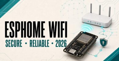 ESP32 connected to a router through secure ESPHome WiFi with roaming