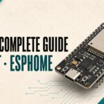 ESP32 board next to the words ESP32 complete guide, pinout and ESPHome