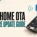 ESP32 board receiving a wireless ESPHome OTA firmware update