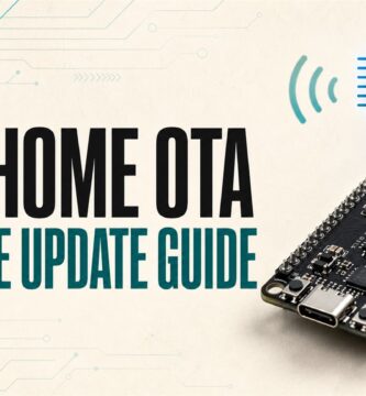 ESP32 board receiving a wireless ESPHome OTA firmware update