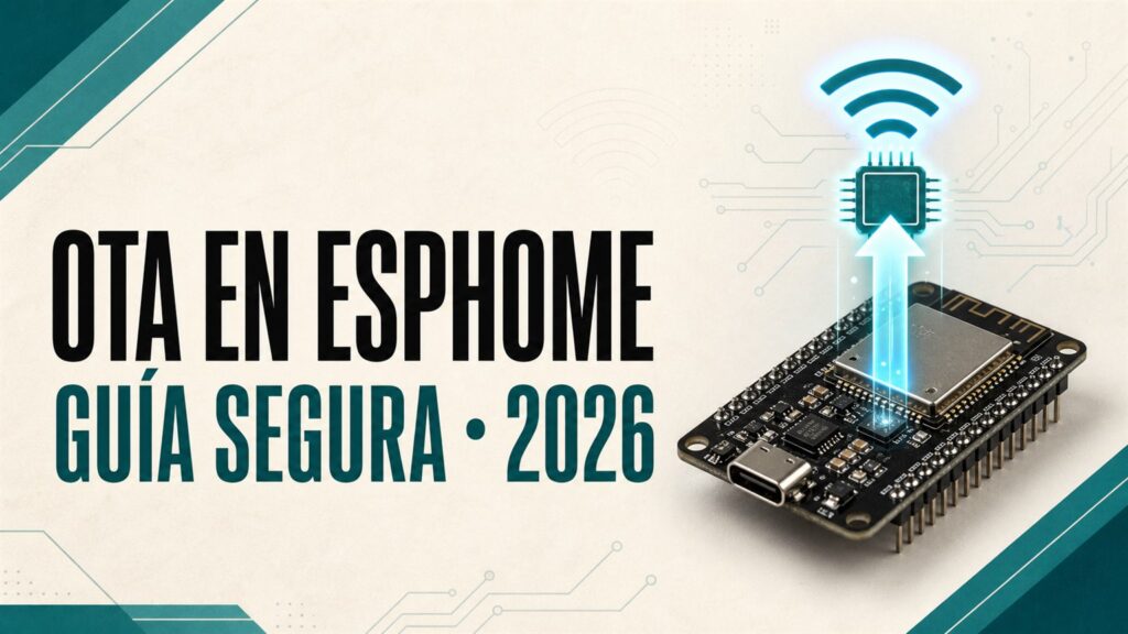 Placa ESP32 recibiendo una actualización OTA inalámbrica con ESPHome