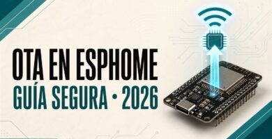 Placa ESP32 recibiendo una actualización OTA inalámbrica con ESPHome