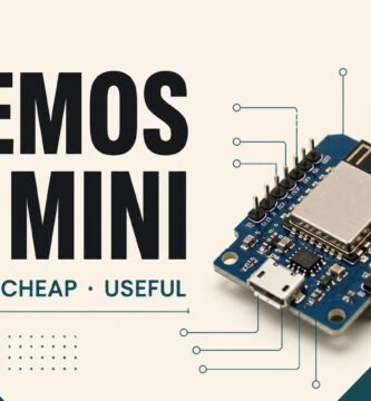 Wemos D1 Mini board with the text small, cheap, and useful