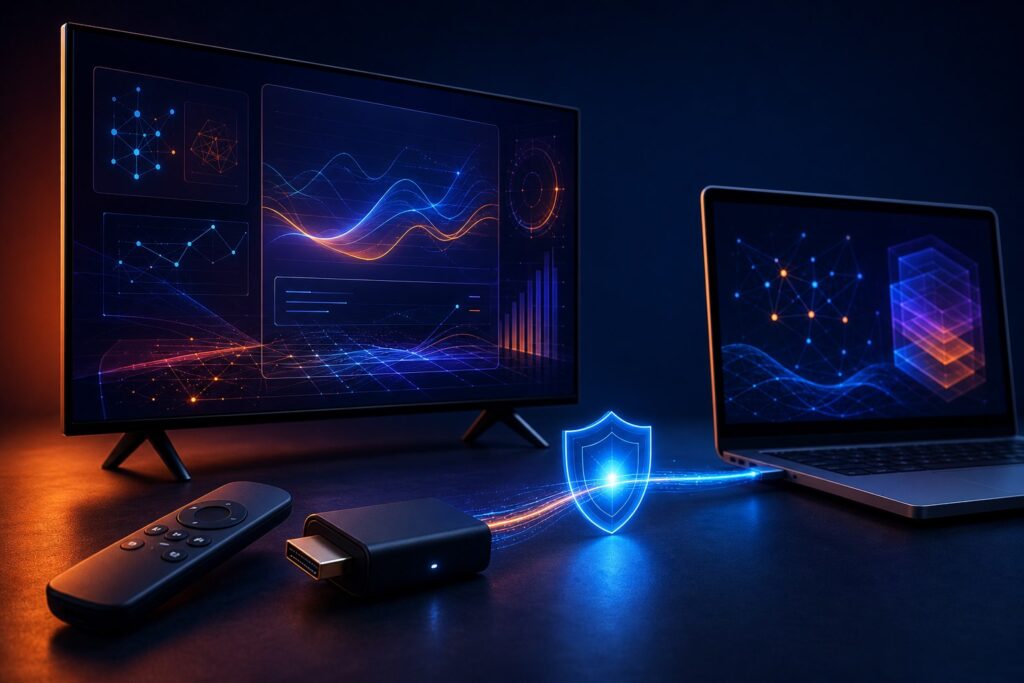Fire TV securely connected to a computer for ADB debugging and diagnostics