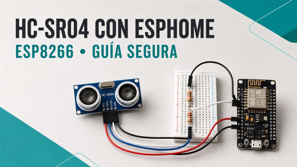 Sensor HC-SR04 conectado a ESP8266 mediante un divisor de tensión para ESPHome