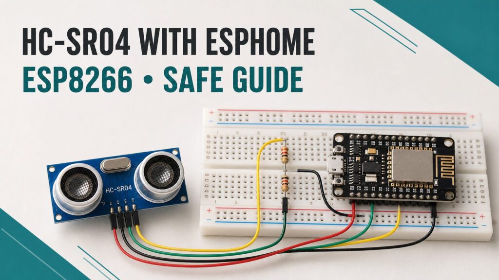 HC-SR04 sensor connected to an ESP8266 through an Echo voltage divider for ESPHome