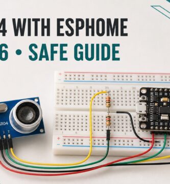 HC-SR04 sensor connected to an ESP8266 through an Echo voltage divider for ESPHome
