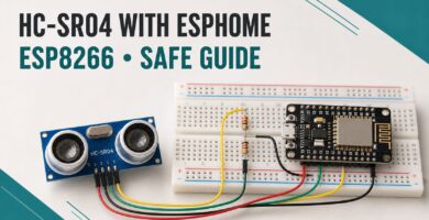 HC-SR04 sensor connected to an ESP8266 through an Echo voltage divider for ESPHome