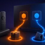 Fire TV with two visual app paths representing Fire OS and Vega OS