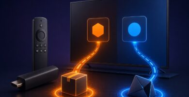 Fire TV with two visual app paths representing Fire OS and Vega OS