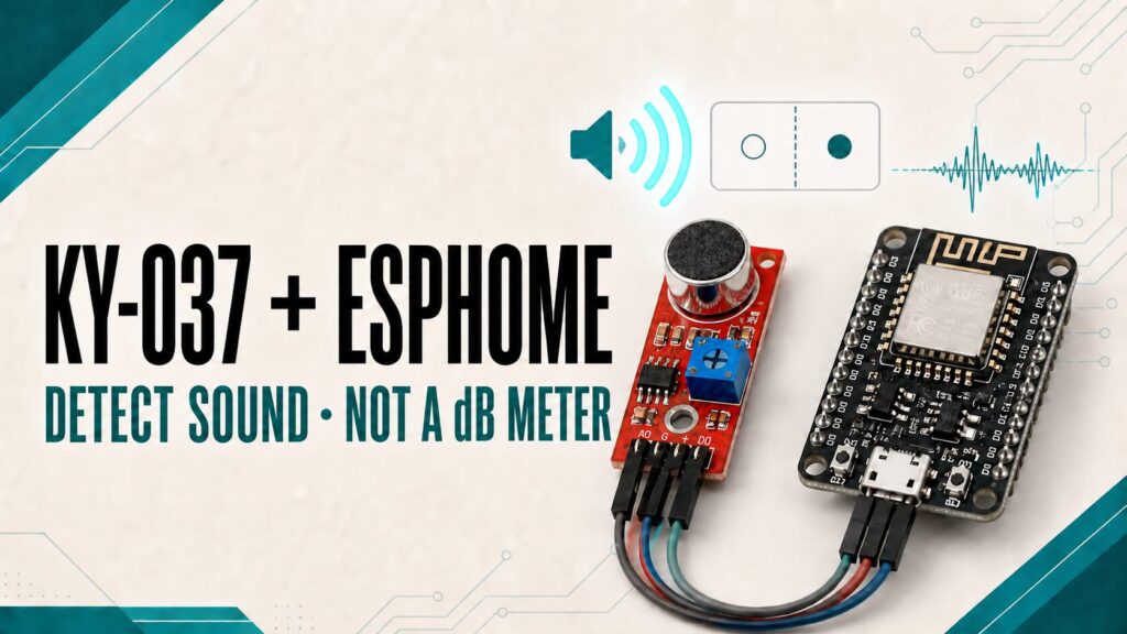 KY-037 module connected to an ESP8266 board for sound detection with ESPHome
