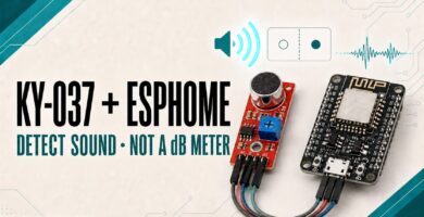 KY-037 module connected to an ESP8266 board for sound detection with ESPHome