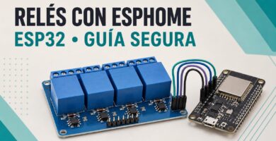 Módulo de cuatro relés conectado a un ESP32 con ESPHome