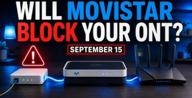 Standalone ONT and Movistar HGU router ahead of the September 2026 network changes in Spain