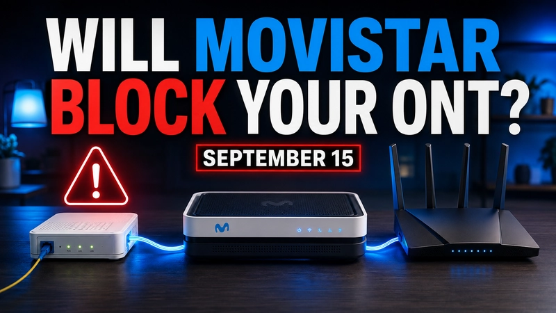 Standalone ONT and Movistar HGU router ahead of the September 2026 network changes in Spain