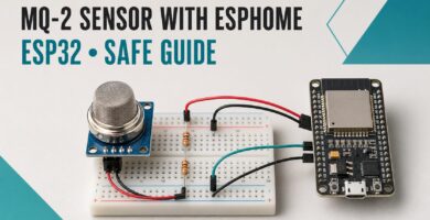 MQ-2 sensor connected through a voltage divider to an ESP32 running ESPHome
