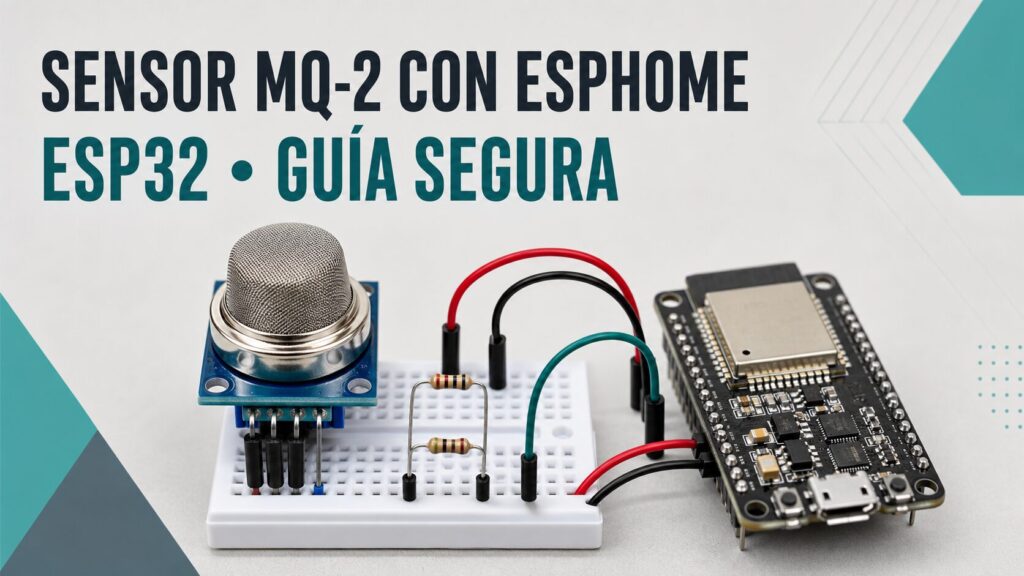Sensor MQ-2 conectado mediante un divisor de tensión a un ESP32 con ESPHome