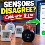 Several temperature and humidity sensors showing different readings before calibration in Home Assistant