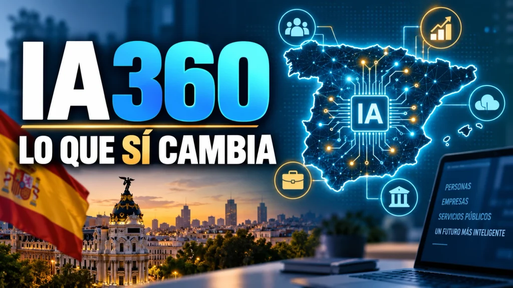 Miniatura del Plan IA360 con mapa de España, elementos de inteligencia artificial y el texto “IA360: lo que sí cambia”.