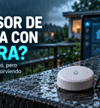 Sensor Aqara junto a una placa de lluvia oxidada conectado a Home Assistant
