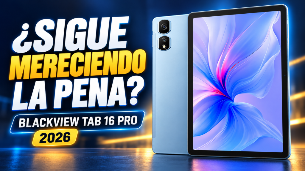 Blackview Tab 16 Pro azul con el titular ¿Sigue mereciendo la pena? y el año 2026