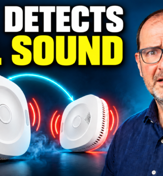 Albert with two Sensereo MS-1 Interlink smoke alarms: one detects, all sound.